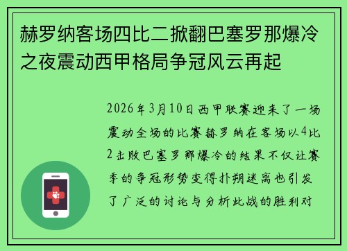 赫罗纳客场四比二掀翻巴塞罗那爆冷之夜震动西甲格局争冠风云再起